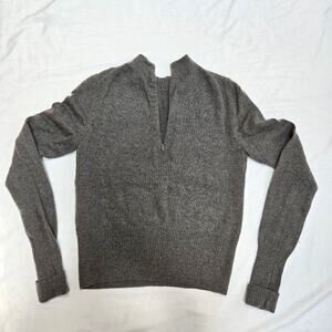 Inhabit 100% Cashmere Dark Heathered Grey Ling Sleeve Half Zip Crewneck Sweater